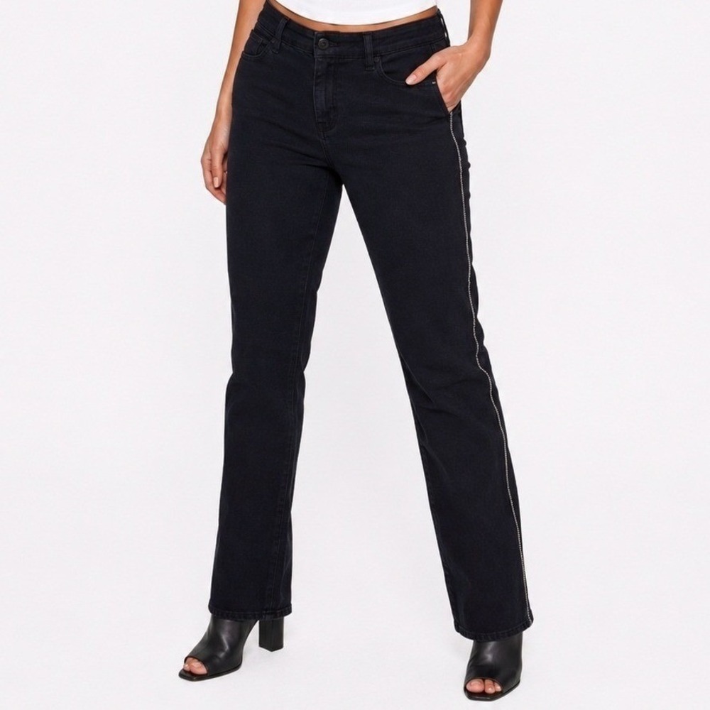 NYDJ Marilyn Straight Ankle Jeans Black Rhinestone Side Seam Lift Tuck NWT 0